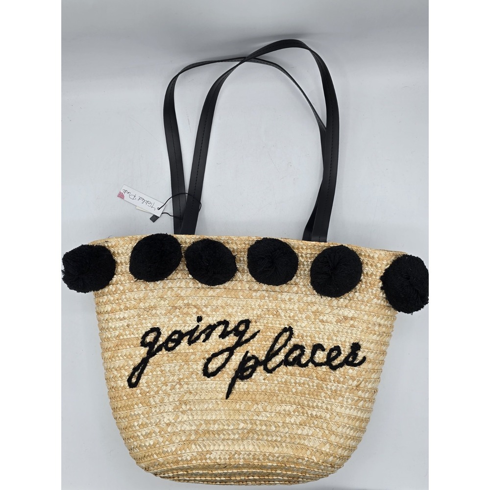 NEW WITH TAGS Tickled Pink Going Places Pom Pom‎ Wicker Bag